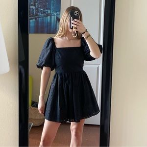 Puff Sleeve Eyelet Black Sun Dress